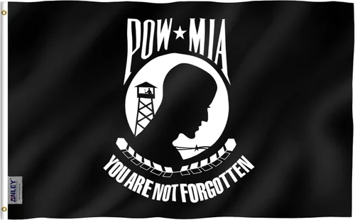 Miniatura 7 de Anley Paquete de 2 banderas POW MIA de 3 x 5 pies Fly Breeze - Color vívido y resistente a la decoloración - Cabecero de lona y doble costura - No