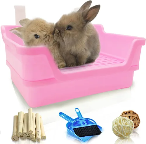Miniatura 10 de Hamiledyi Caja de arena extra grande para conejos, inodoro de esquina para mascotas, entrenador de orinal para animales pequeños, bandeja de arena