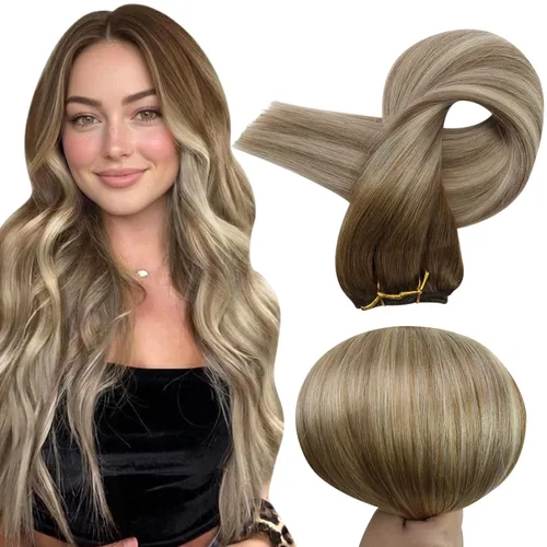 Miniatura 41 de Full Shine Extensiones de cabello humano, 18 pulgadas, mechones de trama, color #2 castaño oscuro, 3.5 onzas, cabello Remy para coser, doble trama