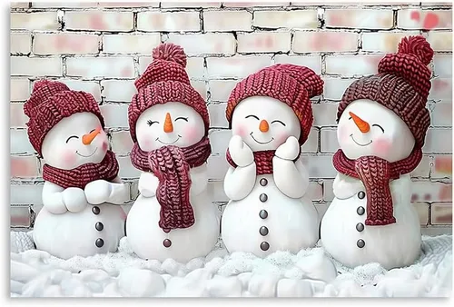 Miniatura 7 de Arte de Lienzo de Pared de Navidad Rosa - Juego de 4 Muñeco de Nieve, Ciervo, Árbol de Navidad y Camión Póster de Arte de Navidad - Pintura Estética
