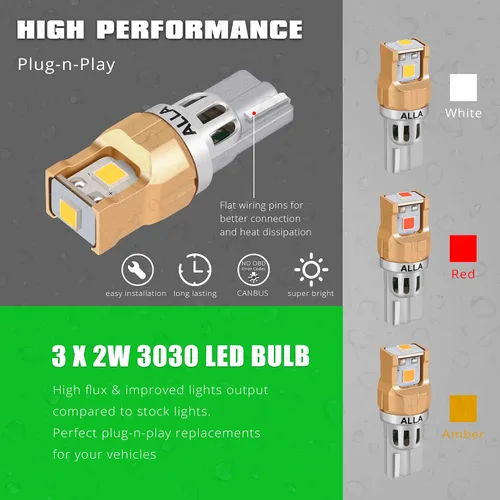 Miniatura 4 de Alla Lighting Bombillas de Luces LED en Miniatura T10/T15 912 921 194 168, 6000K Xenón Blanco 12V Súper Brillante Reversa de Retroceso, Licencia