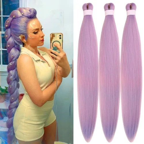 Miniatura 70 de Cabello trenzado verde azulado preestirado, hipoalergénico, sintético, color azul aguamarina, para trenzas y giros, extensiones de cabello largo