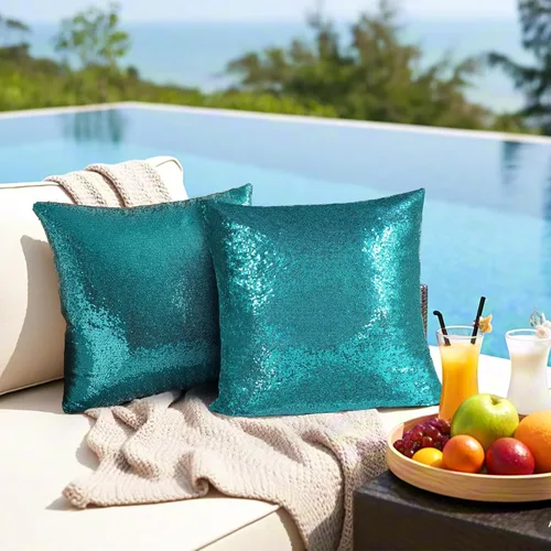 Miniatura 6 de Poise3EHome Fundas de almohada decorativas de lentejuelas de 20 x 20 pulgadas para sofá, cama, sala de estar, Navidad (verde azulado, 2 unidades)