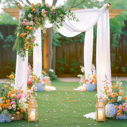 Miniatura 33 de gogoparti Tela drapeada para arco de boda, cortinas de arco burdeos, cortina de telón de fondo transparente para ceremonias, fiestas, cabinas