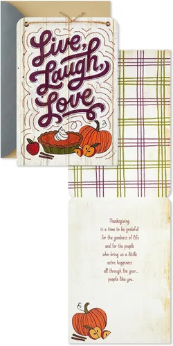 Miniatura 4 de Hallmark Surtido de tarjetas de Acción de Gracias de grano de madera (3 tarjetas con sobres) Live, Laugh, Love, Give Thanks, Cornucopia