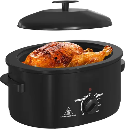Miniatura 13 de Horno asador eléctrico de 22 cuartos de galón, asador de pavo con diseño de tapa que se baña automáticamente, horno asador eléctrico grande de acero