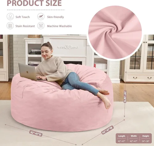Miniatura 313 de Puf de 5 pies, puf grande con relleno de espuma viscoelástica, sofá puff esponjoso con funda de terciopelo holandés, puf redondo para sala de estar