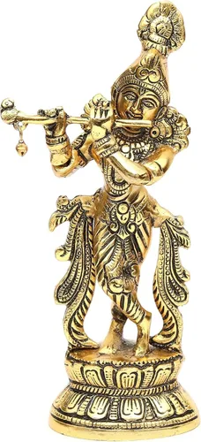 Miniatura 8 de KridayKraft Lord Krishna Estatua de metal, Krishna Murti tocando la flauta para Temple Pooja, decora tu hogar, oficina y regalo a tus familiares