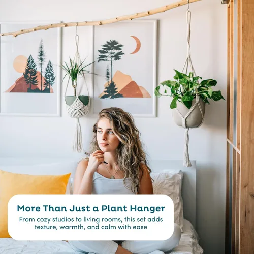 Miniatura 6 de Nook Theory Paquete de 4 Colgadores de Macramé para Plantas con 8 Ganchos - Macetas Colgantes para Plantas de Interior, Colgadores de Macramé Boho