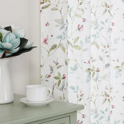 Miniatura 39 de Chyhomenyc Cortinas de mezcla de lino de 63 pulgadas de largo, 2 paneles de cortina con estampado floral filtrante de luz para sala de estar