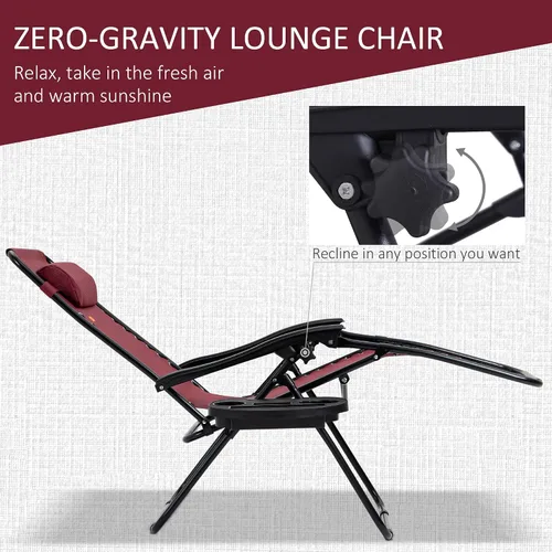 Miniatura 3 de Outsunny Juego de sillas Zero Gravity con mesa auxiliar, silla reclinable plegable con portavasos y almohadas, sillas de salón ajustables para Rojo