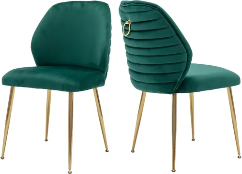 Miniatura 3 de Juego de 2 sillas de comedor tapizadas, modernas de terciopelo de mediados de siglo con respaldo de ala y patas de metal dorado, cómoda silla