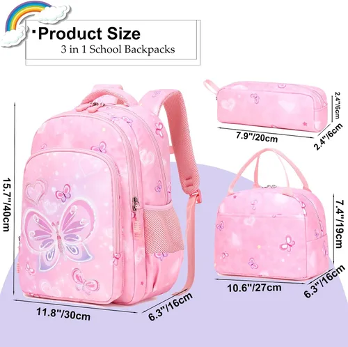 Miniatura 43 de Juego de mochila para niñas con diseño de unicornio, mochila escolar para niños, mochila para libros para niñas, set 3 en 1, regreso a clases