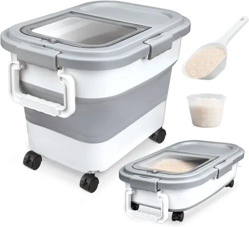 Miniatura 8 de Komzon Contenedor de almacenamiento de arroz, contenedores de almacenamiento de alimentos plegables herméticos 6-20 libras, contenedor dispensador