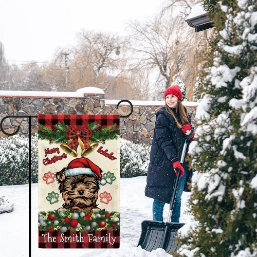 Miniatura 2 de Bandera de jardín de Navidad de 12.5 x 18 pulgadas, anillo de bola de Navidad para perro chihuahua, campana, corona, bandera de búfalo rojo, a