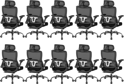 Miniatura 12 de Silla de oficina ergonómica, sillas de oficina en casa de tela de malla con soporte lumbar ajustable, giro de 360° y reposabrazos abatibles