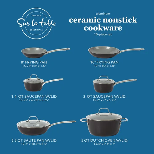 Miniatura 2 de Sur La Table Kitchen Essentials Juego de Utensilios de Cocina de 10 Piezas de Aluminio Forjado con Interior Antiadherente de Cerámica de Titanio