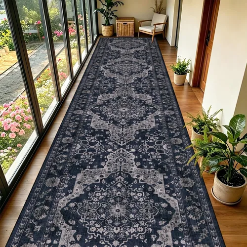 Miniatura 12 de nesrt Alfombra bohemia lavable de 2 x 10 pies, suave, antideslizante, extra larga, alfombra de cocina, color negro, vintage, geométrico, camino