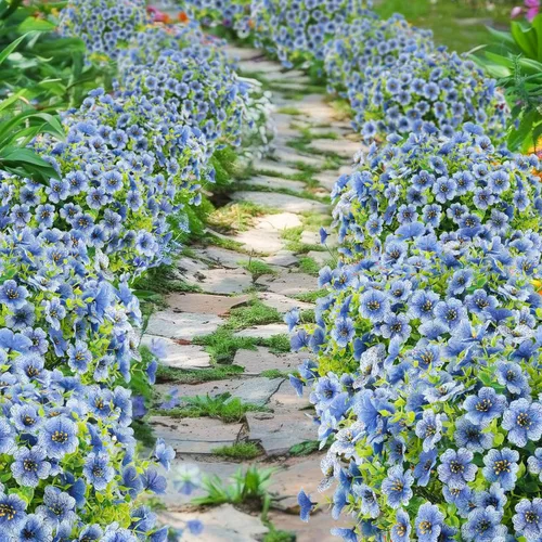 Miniatura 6 de ATTGREAT Flores artificiales para exteriores, plantas sintéticas resistentes a los rayos UV, flores falsas, margaritas, 12 paquetes de plnats de Azul