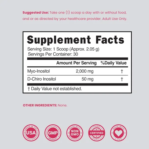 Miniatura 6 de Suplemento de Mio-inositol y D-chiro-inositol en polvo (2050mg por porción, proporción ideal 40:1 de mio-inositol, suministro de 30 días)
