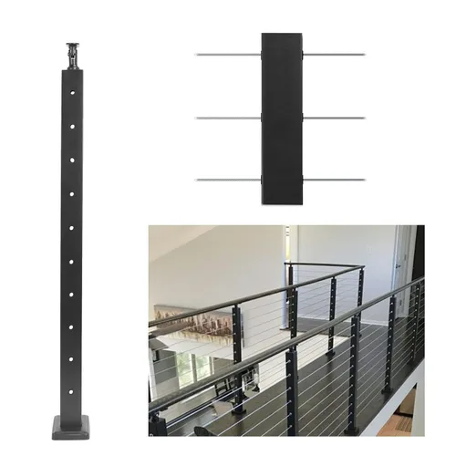 Miniatura 10 de Poste de barandilla de cable perforado de 36 pulgadas para barandilla de cubierta, sistema de barandilla de cable de acero inoxidable con poste