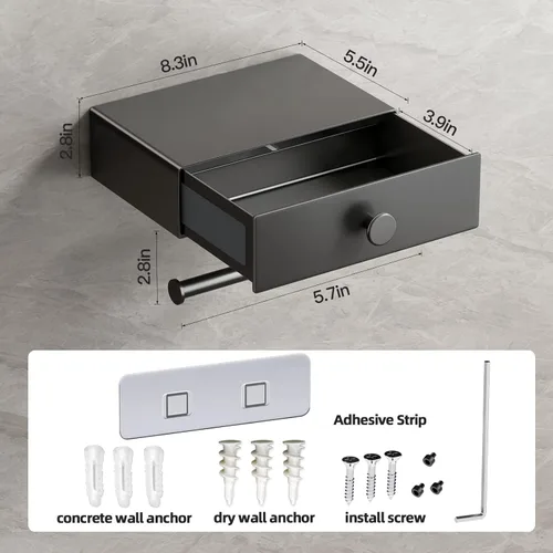 Miniatura 5 de VOLDRA Soporte de papel higiénico con estante dispensador de toallitas grises para baño, soporte de papel higiénico con diseño de cajón