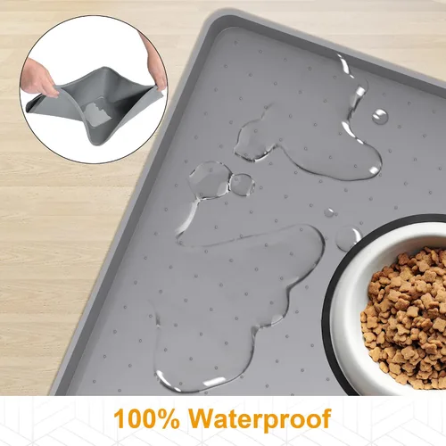 Miniatura 3 de Mofason Tapete impermeable para alimentos para mascotas, 24 x 16 pulgadas, grande, 0.5 pulgadas, borde elevado, mantel individual de silicona