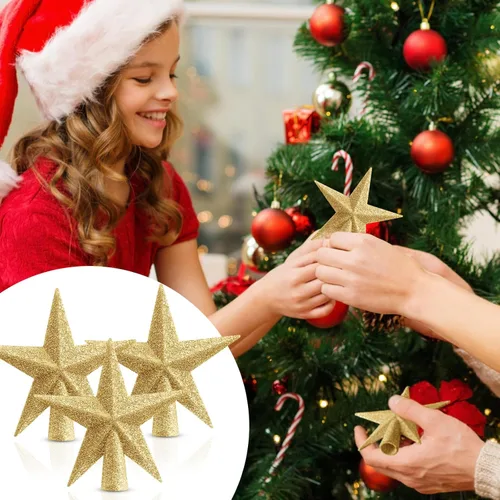 Miniatura 6 de Hiboom 6 piezas de mini estrella para árbol de Navidad de 4 x 3.4 pulgadas, estrella de árbol de Navidad con purpurina para decoración de fiesta