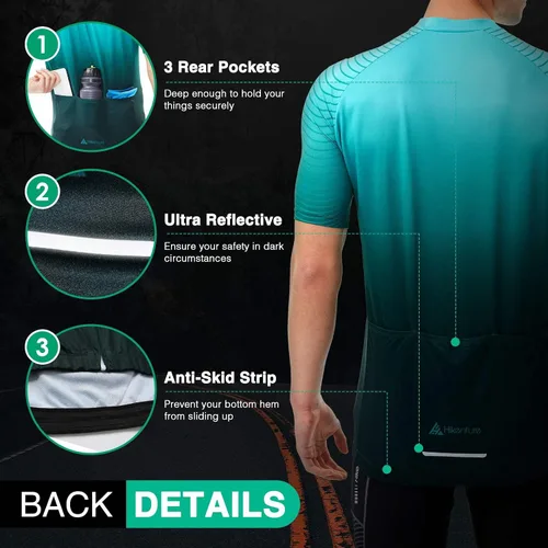 Miniatura 4 de Hikenture Maillot de ciclismo para hombre, manga corta, con cremallera completa, 3 bolsillos, camiseta transpirable para bicicleta