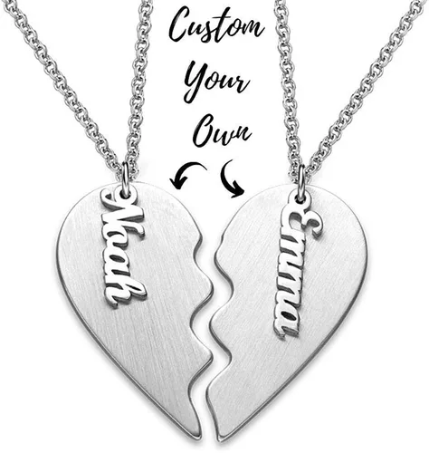 MYKA - Collar personalizado de corazón roto - Joyería para parejas para novio, novia, ella, él, mujeres y hombres - Plata de ley 925, chapado en oro