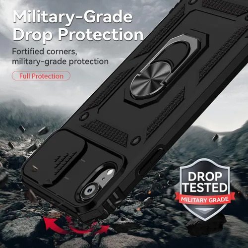 Miniatura 6 de Funda para iPhone XR, cubierta de lente de cámara deslizante integrada+soporte de anillo de dedo+protector de pantalla, funda protectora de cuerpo