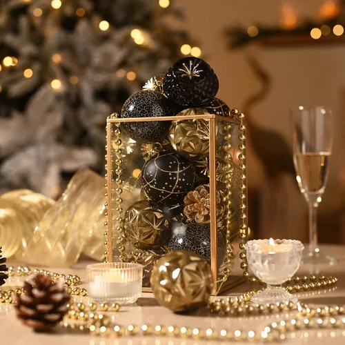 Miniatura 6 de Valery Madelyn Adornos para árboles de Navidad, 9 unidades, 2.36 pulgadas, negro y dorado, irrompibles, adornos de bola colgante de lujo