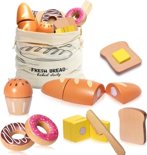 Miniatura 8 de Juguetes de Comida de Conjunto de Juego de Panadería de Madera, Conjunto de Horneado de Comida de Juego de Simulación para Niños, Accesorios