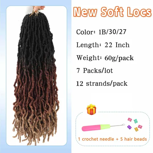Miniatura 2 de Paquetes de 7 extensiones de cabello de ganchillo sintético de 22 pulgadas / 55,9 cm. Extensiones de cabello de ganchillo con mechones suaves