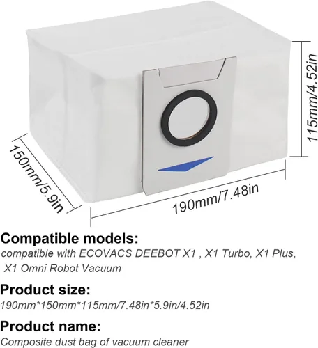 Miniatura 2 de Paquete de 10 bolsas de filtro de repuesto para aspiradora compatibles con ECOVACS DEEBOT X1 OMNI Turbo T10 T20 Robot Aspirador..