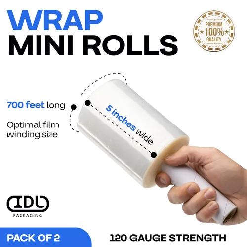 Miniatura 2 de IDL Packaging Mini rollo elástico de 5 pulgadas, 700 pies, calibre 120 (paquete de 2) con un mango de cartón extendido, envoltura de plástico