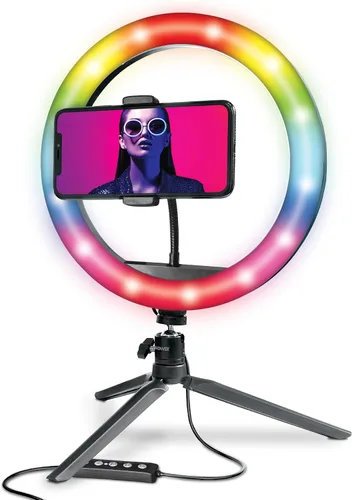 Bower Kit de estudio de soporte de luz de escritorio RGB para selfie de 10 pulgadas, rango ultra amplio, 9 colores, 12 niveles de brillo, efectos