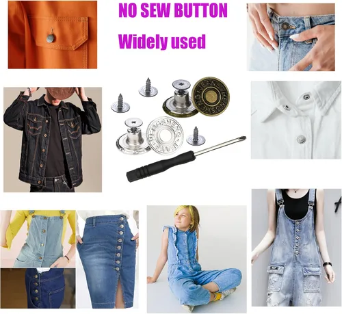 Miniatura 8 de 20 botones para coser jeans de metal, 0.67 pulgadas, sin clavos, removibles, sin clavos, botones de metal de repuesto para reparación de remaches