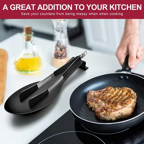 Miniatura 7 de E-far - Soporte para cuchara de acero inoxidable negro mate, soporte para espátula para estufa de cocina, tamaño grande y apto para lavavajillas