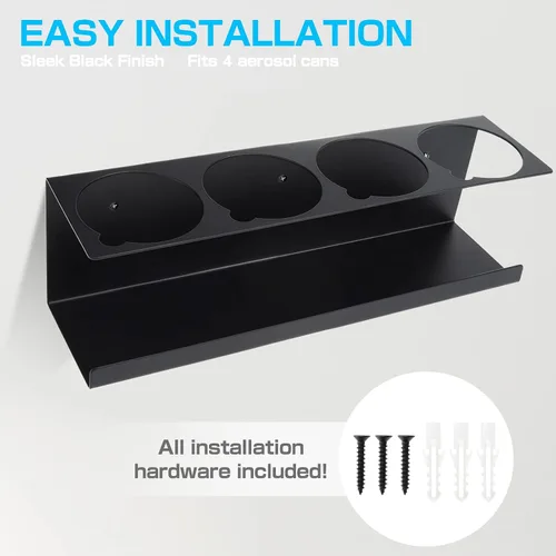 Miniatura 7 de RealPlus Soporte para latas de aerosol en aerosol, soporte para botellas de 4 latas, de acero resistente, montado en la pared, para garaje y espacio