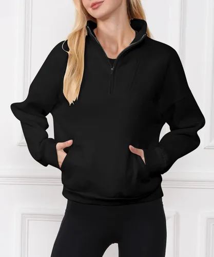 Miniatura 4 de Trendy Queen Sudaderas con media cremallera para mujer, sudaderas de forro polar de gran tamaño, sudaderas con capucha para adolescentes y niñas