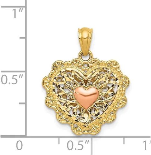 Miniatura 3 de Colgante reversible de corazón de filigrana de dos tonos amarillo y rosa de 14 quilates 0630in x 0787in Oro blanco