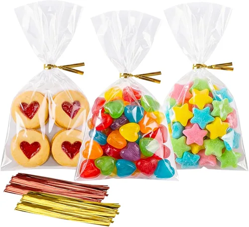 Miniatura 14 de Morepack Bolsas de celofán, 6 x 12 pulgadas, 200 bolsas de celofán con lazos para amarrarlas, de plástico, para poner postres, pastelería, dulces