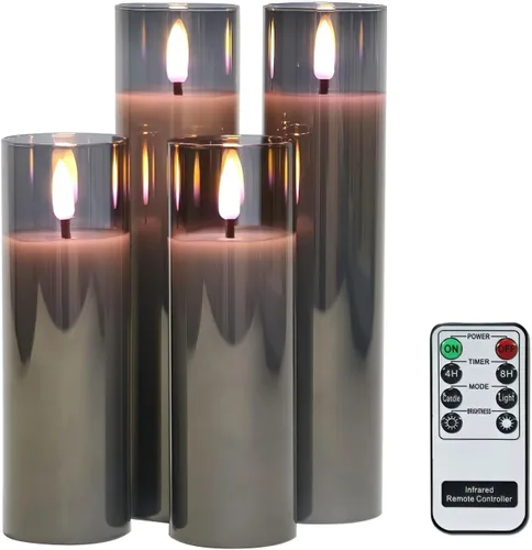 Miniatura 2 de Rhytsing Velas LED de vidrio que funcionan con pilas, velas delgadas sin llama con control remoto, luz blanca cálida, 8 baterías incluidas, D 2 Gris