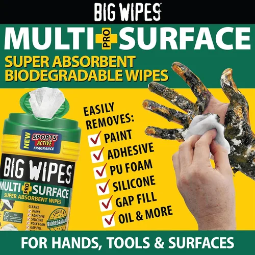 Miniatura 4 de BIG WIPES Recipiente multisuperficie resistente, paños de limpieza súper absorbentes para manos, superficies y herramientas, recipiente de 80