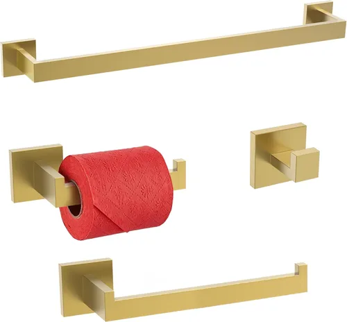 Miniatura 11 de TURS Juego de 4 toallas de baño de oro cepillado, juego de 4 toallas de baño de acero inoxidable de 24 pulgadas, juego de toallero para baño montado