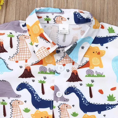 Miniatura 29 de Conjunto de camisa de manga corta con botones y pantalones cortos casuales con diseño de flamingo, para bebés y niños de 1 a 6 años, atuendos