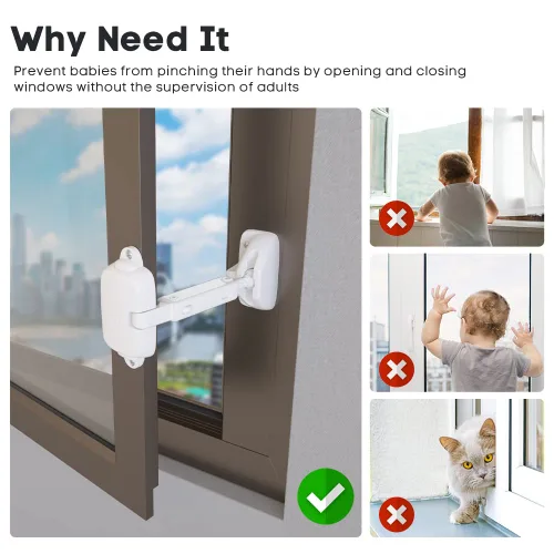 Miniatura 4 de EUDEMON Paquete de 1 restrictor de ventana a prueba de niños para aluminio, madera, marcos de ventana de metal, cerradura de ventana de seguridad
