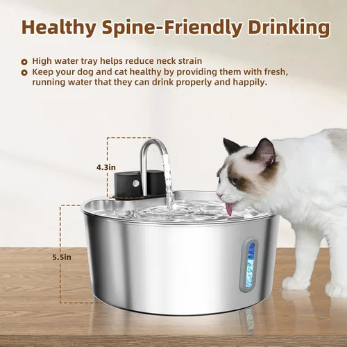 Miniatura 6 de Fuente de agua inalámbrica de acero inoxidable para perros grandes, dispensador de agua para gatos de 7 L/236 onzas, fuente automática de múltiples