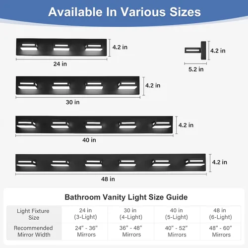 Miniatura 6 de Lámparas LED modernas para baño, 3 luces de 24 pulgadas, regulables, 5CCT, ajustables, color negro mate, para accesorios de iluminación de baño
